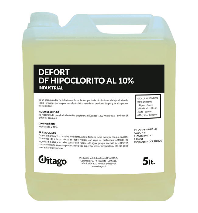 DEFORT HIPOCLORITO AL 10% 5 LT - Ditago