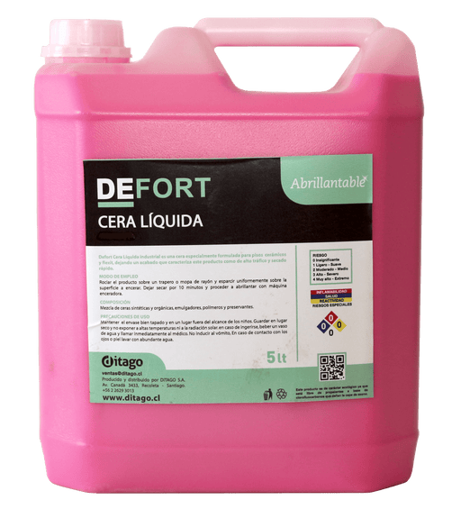 DEFORT CERA ACRILICA AUT 25% ROJA 5 LT - Ditago