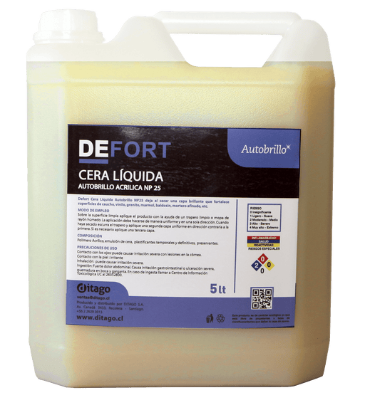 DEFORT CERA ACRILICA AUT 9% AMARILLO 5 LT - Ditago