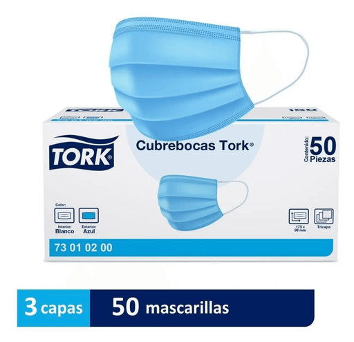 MASCARILLA DE 3 PLIEGUES TORK 50 UNIDADES MA70002 - Ditago